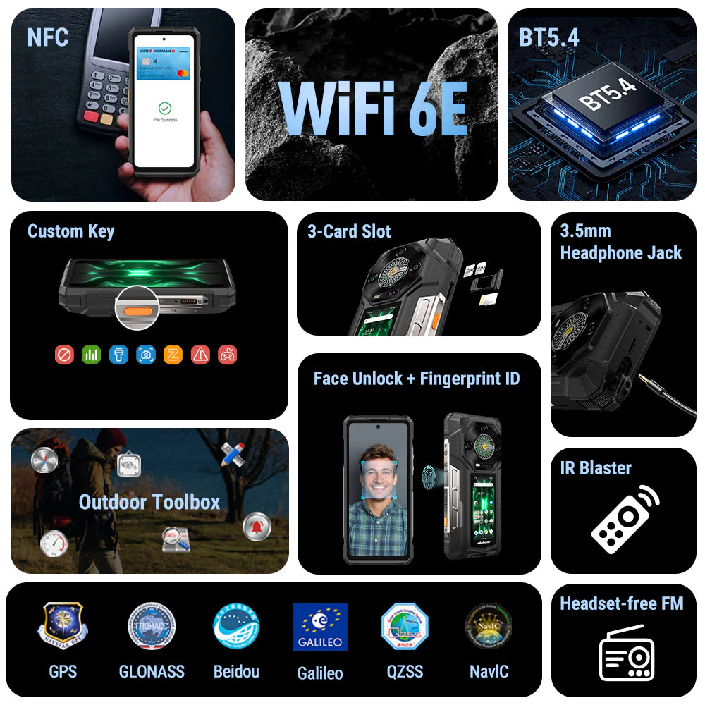Ulefone Armor 33 PRO 5G Rugged Phone with Dual Screen, 25500mAh Battery 66W Fast Charge, 6.95" FHD+ IP68 Waterproof, 16GB+512GB Android 14, 50MP Camera, NFC