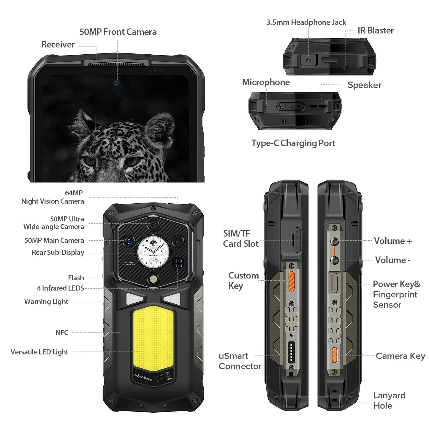 Ulefone Armor 29 Ultra 5G Rugged Phone with 1000LM Flashlight, 21200mAh Battery 120W Fast Charge, 6.67" AMOLED IP68 Waterproof, 32GB+1TB Android 15, 64MP Camera, NFC