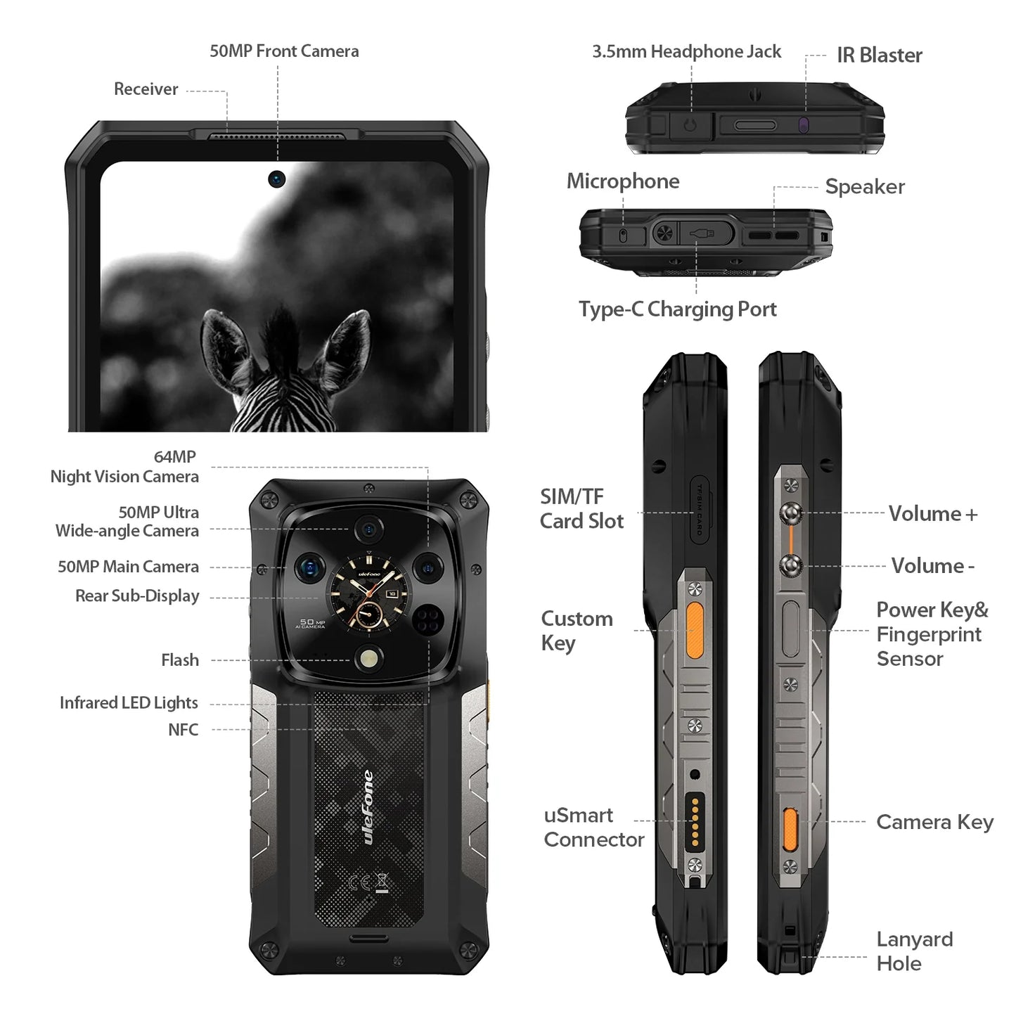 Ulefone Armor 28 Ultra 5G Rugged Phone with Dual AMOLED Display, 10600mAh Battery 120W Fast Charge, 6.67" FHD+ IP68 Waterproof, 32GB+1TB Android 15, 50MP 1" Sensor Camera, NFC