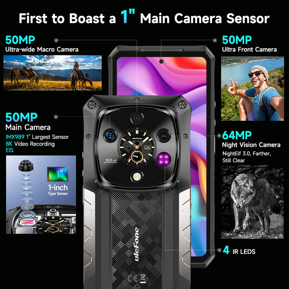 Ulefone Armor 28 Ultra 5G Rugged Phone with Dual AMOLED Display, 10600mAh Battery 120W Fast Charge, 6.67" FHD+ IP68 Waterproof, 32GB+1TB Android 15, 50MP 1" Sensor Camera, NFC