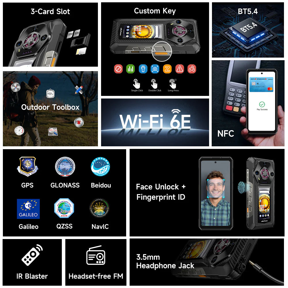 Ulefone Armor 30 PRO 5G Rugged Phone with Dual Screen, 12800mAh Battery 66W Fast Charge, 6.95" FHD+ IP68 Waterproof, 32GB+512GB Android 14, 50MP Camera, NFC