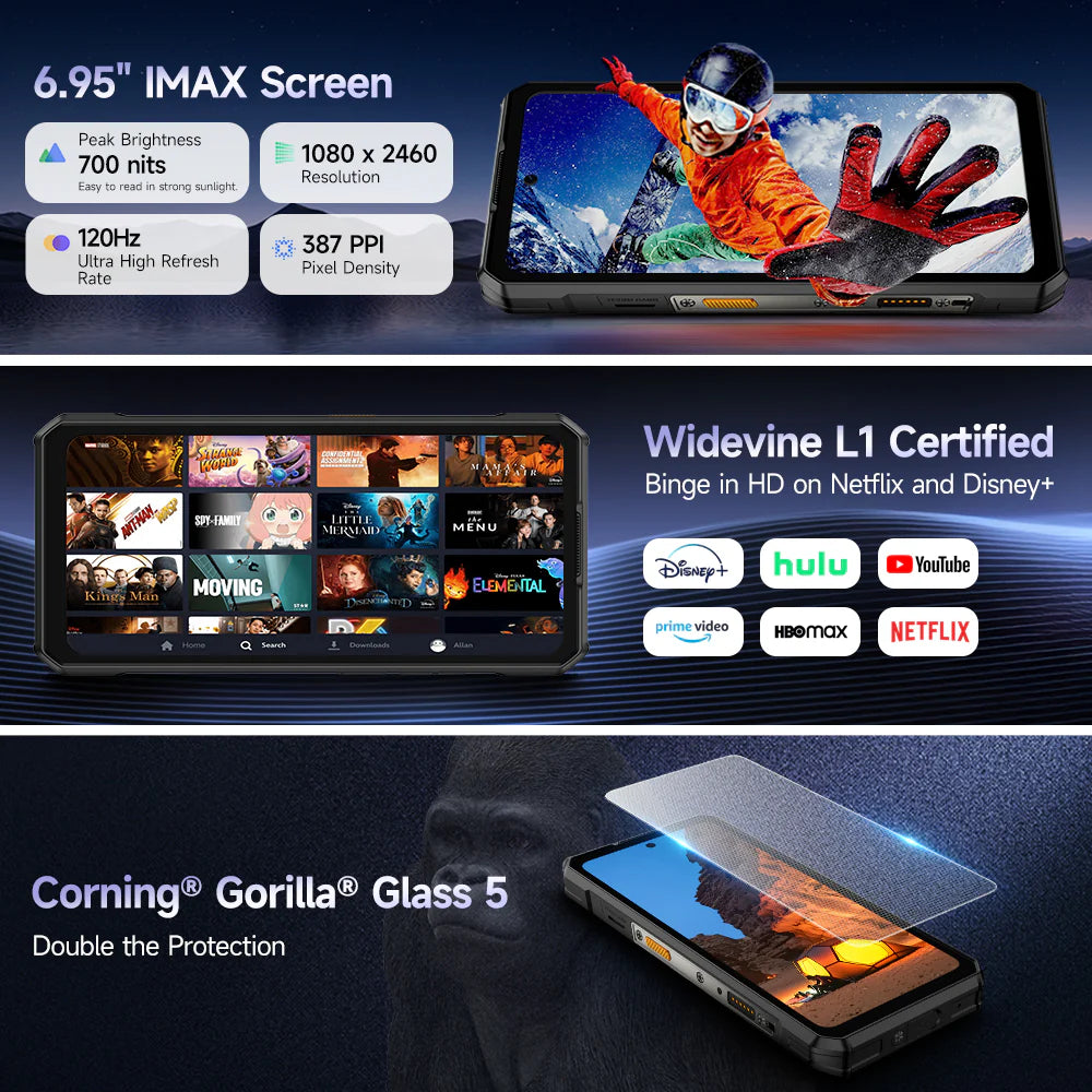 Ulefone Armor 30 4G Rugged Phone with Infinite Halo, 12800mAh Battery 66W Fast Charge, 6.95" FHD+ IP68 Waterproof, 12GB+512GB Android 15, 64MP Camera, NFC
