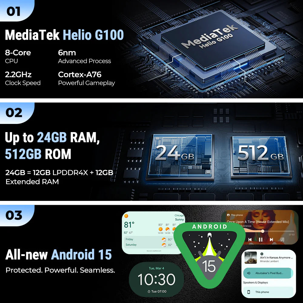 Ulefone Armor 33 4G Rugged Phone with 1100LM Camping Light, 25500mAh Battery 66W Fast Charge, 6.95" FHD+ IP68 Waterproof, 12GB+512GB Android 15, 50MP Camera, NFC