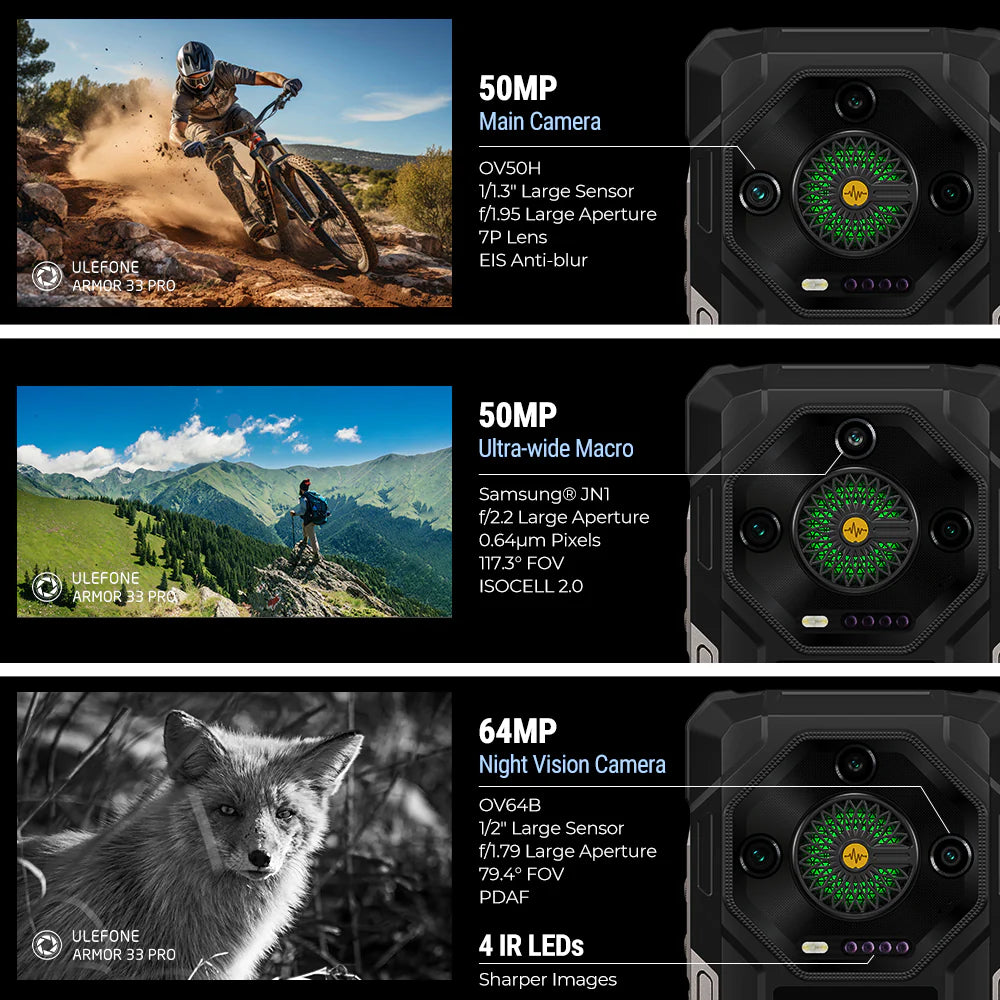Ulefone Armor 33 PRO 5G Rugged Phone with Dual Screen, 25500mAh Battery 66W Fast Charge, 6.95" FHD+ IP68 Waterproof, 16GB+512GB Android 14, 50MP Camera, NFC