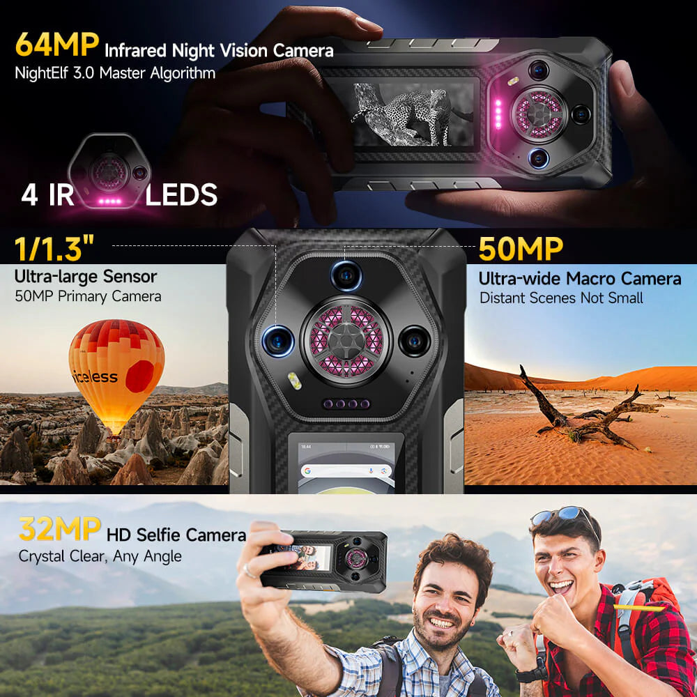 Ulefone Armor 30 PRO 5G Rugged Phone with Dual Screen, 12800mAh Battery 66W Fast Charge, 6.95" FHD+ IP68 Waterproof, 32GB+512GB Android 14, 50MP Camera, NFC