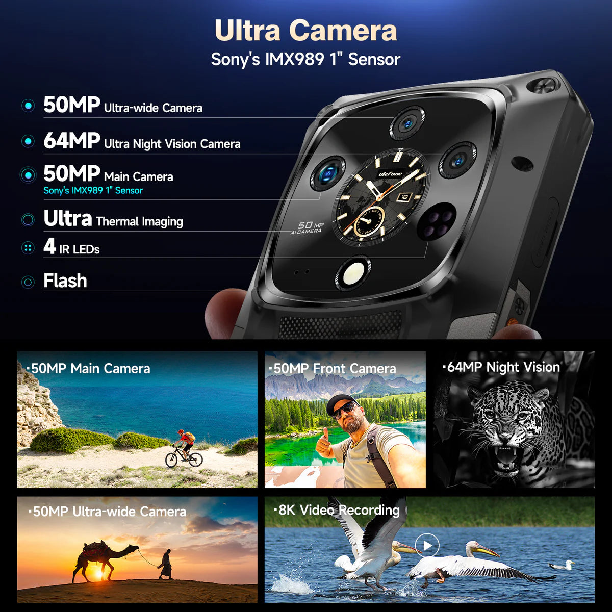 Ulefone Armor 28 Ultra Thermal 5G Rugged Phone with Thermal Camera, 10600mAh Battery 120W Fast Charge, 6.67" AMOLED Dual Screen IP68 Waterproof, 32GB+1TB Android 15, 50MP Sony 1" Sensor, NFC