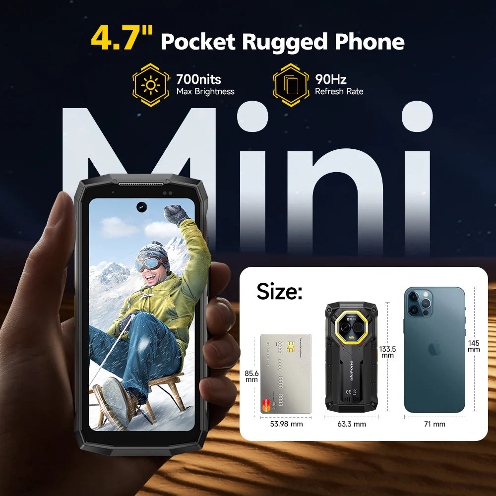 Ulefone Armor Mini 20T PRO 5G Rugged Phone with Thermal Camera, 6200mAh Battery 33W Fast Charge, 4.7" 90Hz IP68 Waterproof, 16GB+256GB Android 14, 50MP Camera, NFC