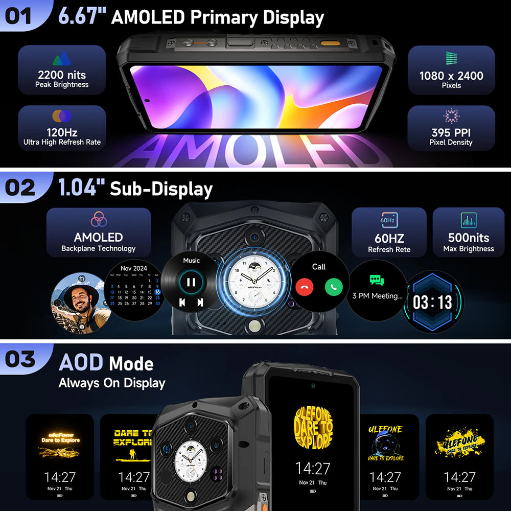 Ulefone Armor 29 PRO Thermal 5G Rugged Phone with Thermal Camera, 21200mAh Battery 120W Fast Charge, 6.67" AMOLED IP68 Waterproof, 16GB+512GB Android 15, 50MP Camera, NFC