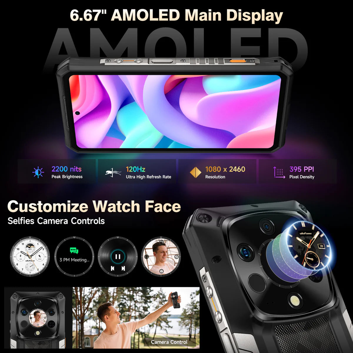 Ulefone Armor 28 Ultra Thermal 5G Rugged Phone with Thermal Camera, 10600mAh Battery 120W Fast Charge, 6.67" AMOLED Dual Screen IP68 Waterproof, 32GB+1TB Android 15, 50MP Sony 1" Sensor, NFC