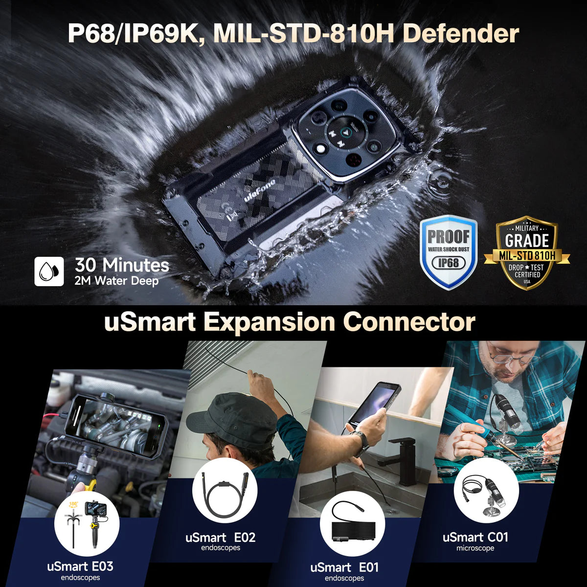 Ulefone Armor 28 Ultra Thermal 5G Rugged Phone with Thermal Camera, 10600mAh Battery 120W Fast Charge, 6.67" AMOLED Dual Screen IP68 Waterproof, 32GB+1TB Android 15, 50MP Sony 1" Sensor, NFC
